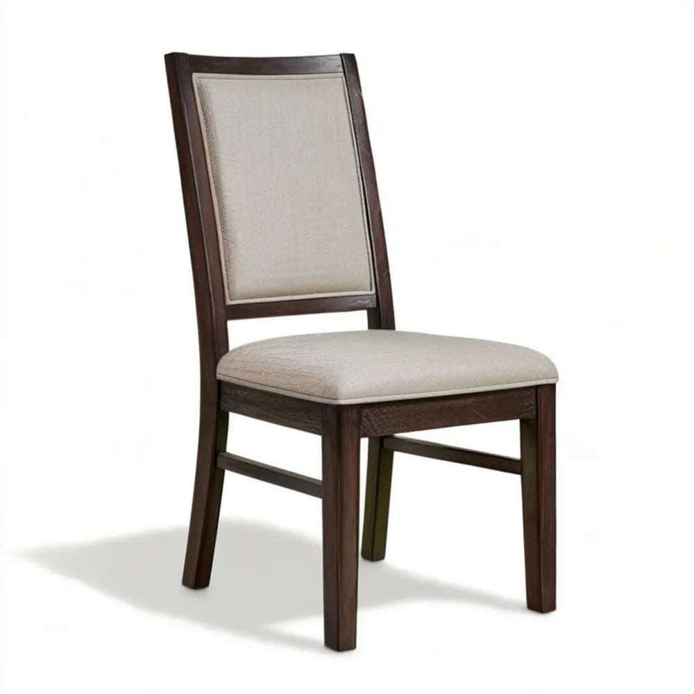 Krzesło do jadalni z litego drewna kauczukowego, ciemny orzech/beż, 45 × 58 × 100 cm