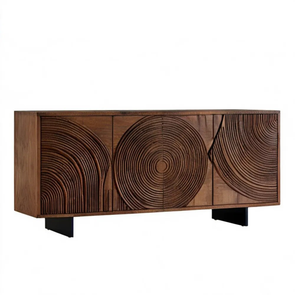 Nowoczesny kredens MDF w okleinie orzechowej, ciemny brąz i czarny, 160 x 40 x 75 cm