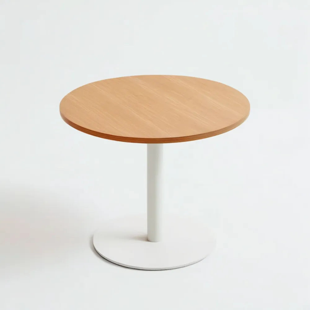 Okrągły stół z blatem MDF w fornirze jasnego dębu, biały, Ø80 × 75 cm
