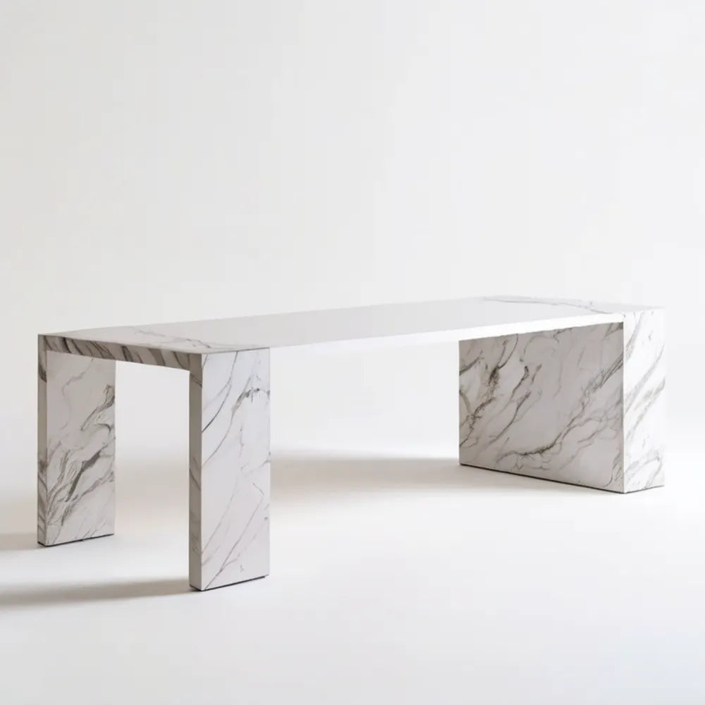 Stół jadalniany MDF biały z szarym wzorem marmuru 180 x 90 x 75 cm