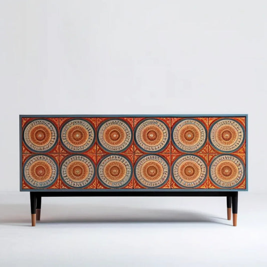 Kredens MDF z geometrycznym nadrukiem czerwono-niebieski 180 x 40 x 85 cm