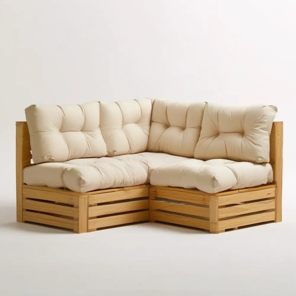 2-częściowa narożna sofa ogrodowa z litego drewna sosnowego, beżowa, 210 x 210 x 70 cm