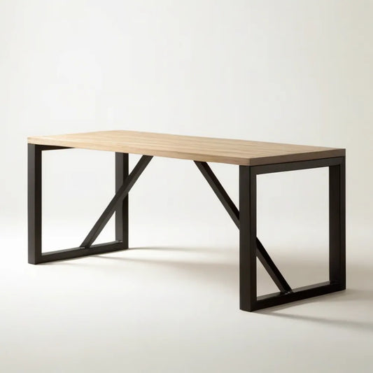 Prostokątny stół z blatem MDF w fornirze jasnego dębu i czarną stalową podstawą, 160 x 80 x 75 cm
