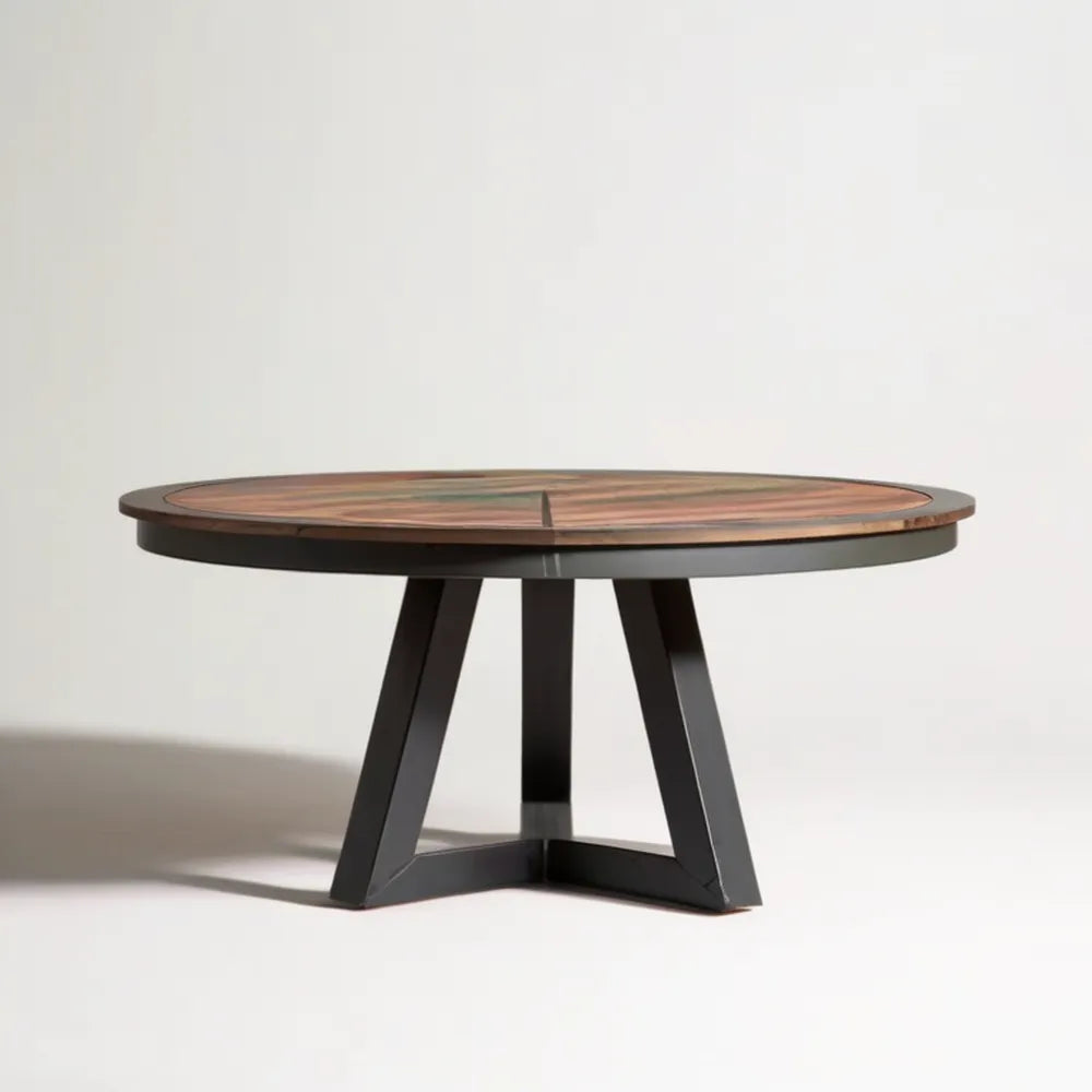 Okrągły stół jadalniany Ø120 × 75 cm z blatem MDF w okleinie orzechowej i stalową podstawą