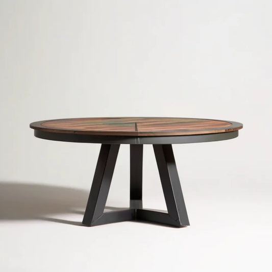 Okrągły stół jadalniany Ø120 × 75 cm z blatem MDF w okleinie orzechowej i stalową podstawą