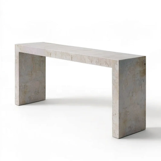 Konsola prostokątna z płyty MDF w dekorze trawertynu, beżowo-jasnoszara, 120 x 40 x 75 cm