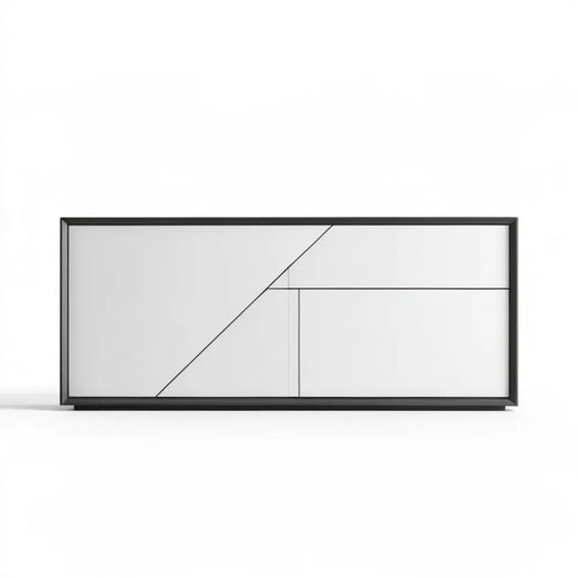 Biało-czarny kredens MDF w stalowej ramie 160 x 40 x 70 cm